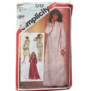 80s Simplicity 5737 Sewing Pattern Size Small 10-12 Nightgown Pajamas & Robe CUT
